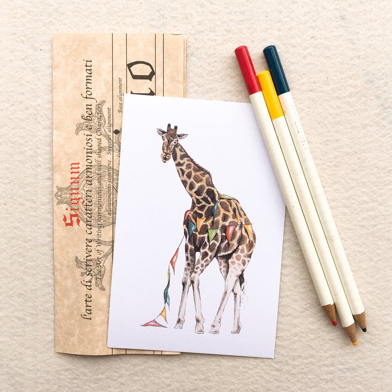 【Animal postcard】 Ms Giraffe and her new necklace - การ์ด/โปสการ์ด - กระดาษ ขาว