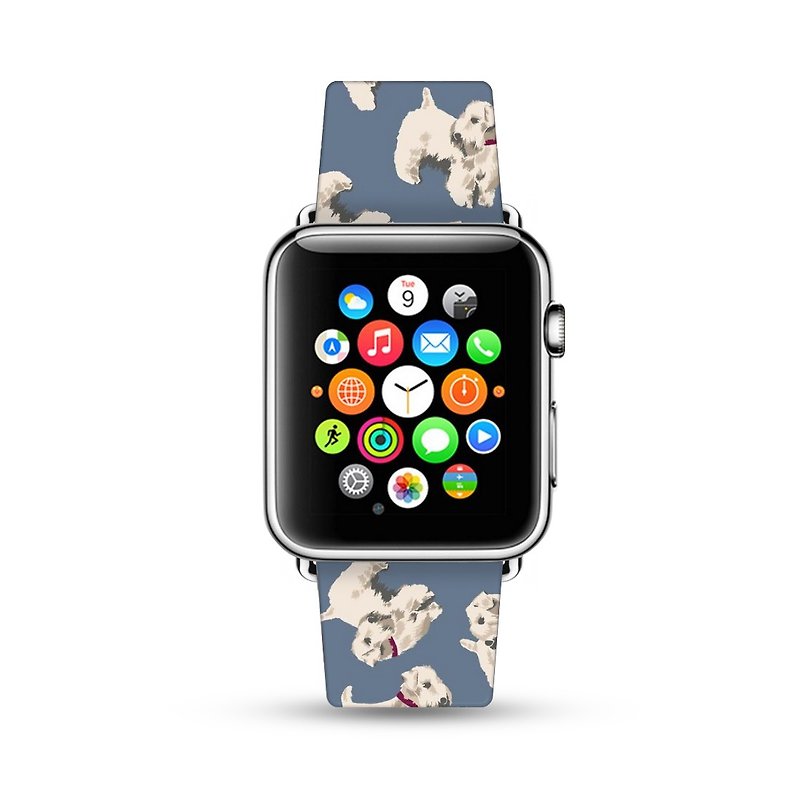 Designer Apple Watch band for All Series Cute Puppy Dog pattern blue -008 - Watchbands - Genuine Leather Blue
