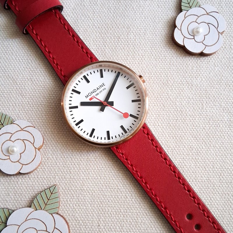 手工錶帶 / 柔軟親膚  / 紅色 / 快拆式 / 真皮 - 錶帶 - 真皮 
