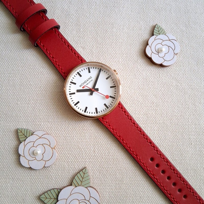Leather Watch Strap / Handmade / Unique Red Style - สายนาฬิกา - หนังแท้ 