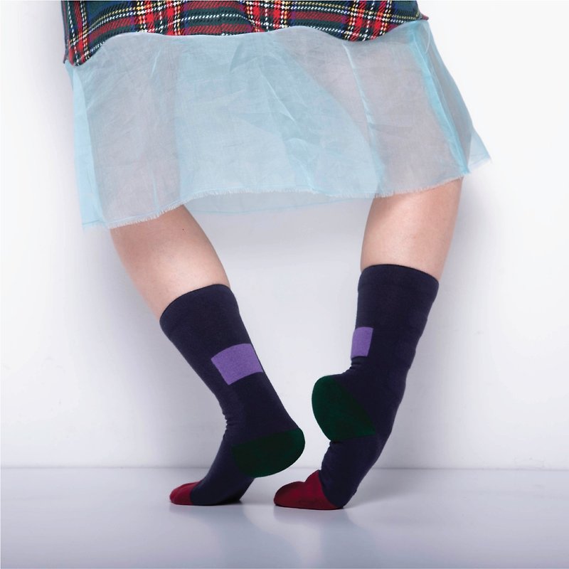 GD My Inner Beauty  - 想 深藍色 雙面中筒襪 Reversible Socks - 襪子 - 棉．麻 藍色