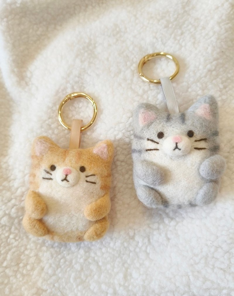 Cat-wool felt bag charm/key ring - Keychains - Wool Orange