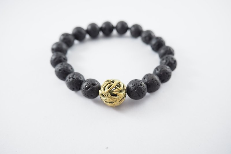 Horn bead 10 mm.Lava stone bracelet in brass ,men jewelry  - สร้อยข้อมือ - โลหะ สีเงิน