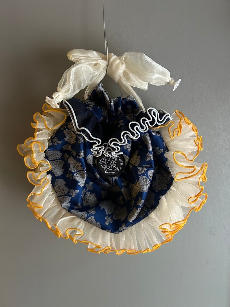 ハイカロリイオトメ  × pote コラボ rill drawstring bag 紺×イエロー - トートバッグ・ハンドバッグ - ポリエステル 