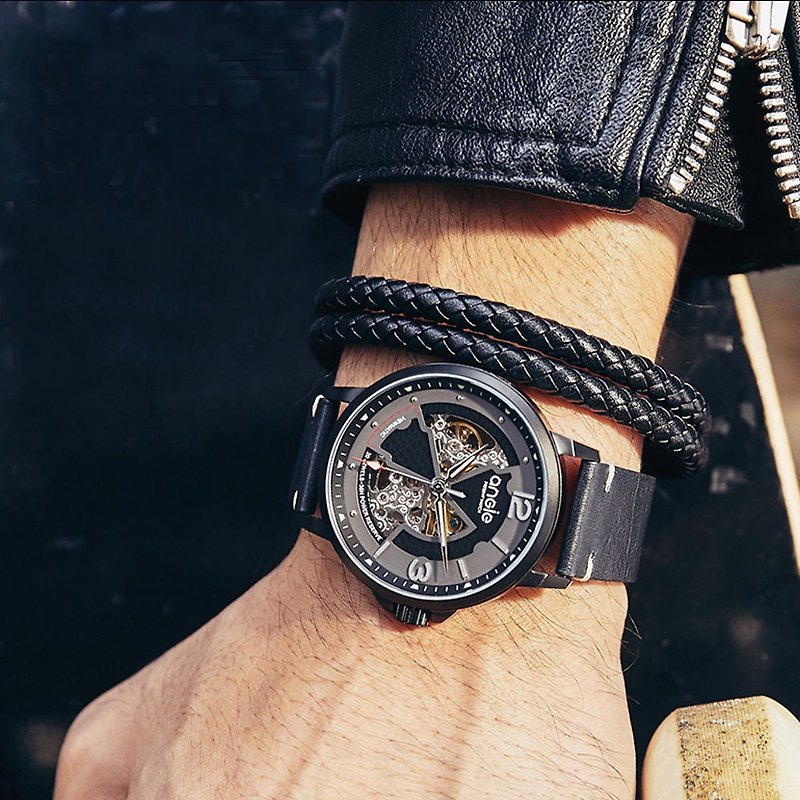 Hollow plaid black belt matte black - Men's & Unisex Watches - Stainless Steel 