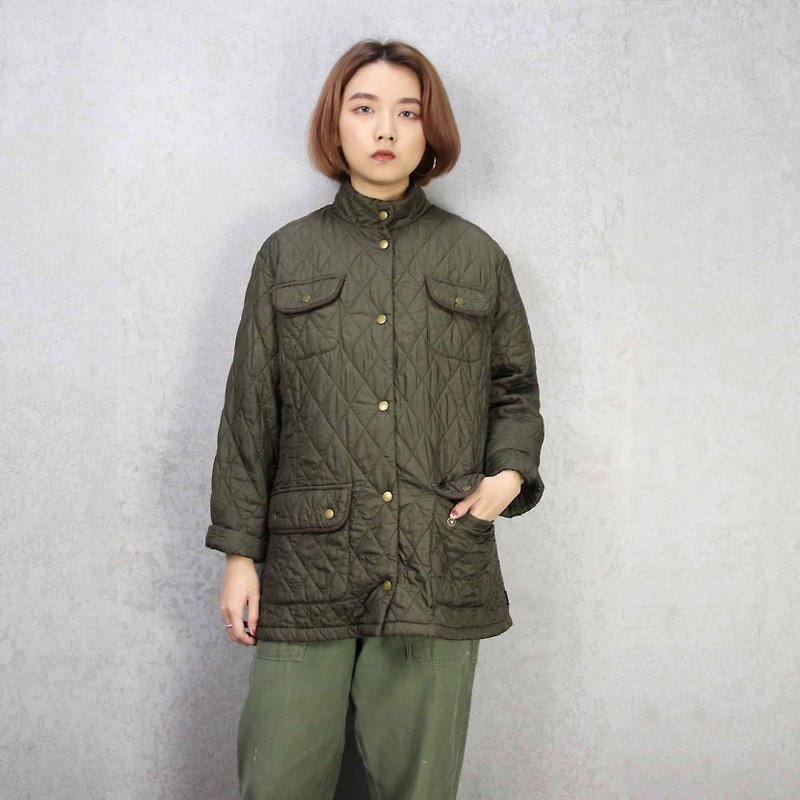 Tsubasa.Y vintage house Barbour008 olive green quilted jacket, lightweight cotton jacket to keep warm - Women's Casual & Functional Jackets - Nylon 