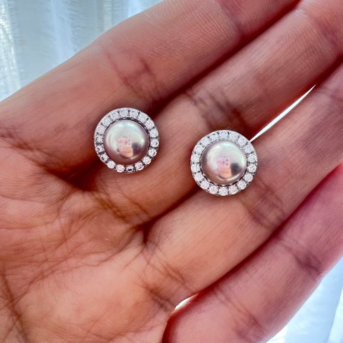 Ellajo Bijoux 極光滿鑽圓環天然珍珠耳釘