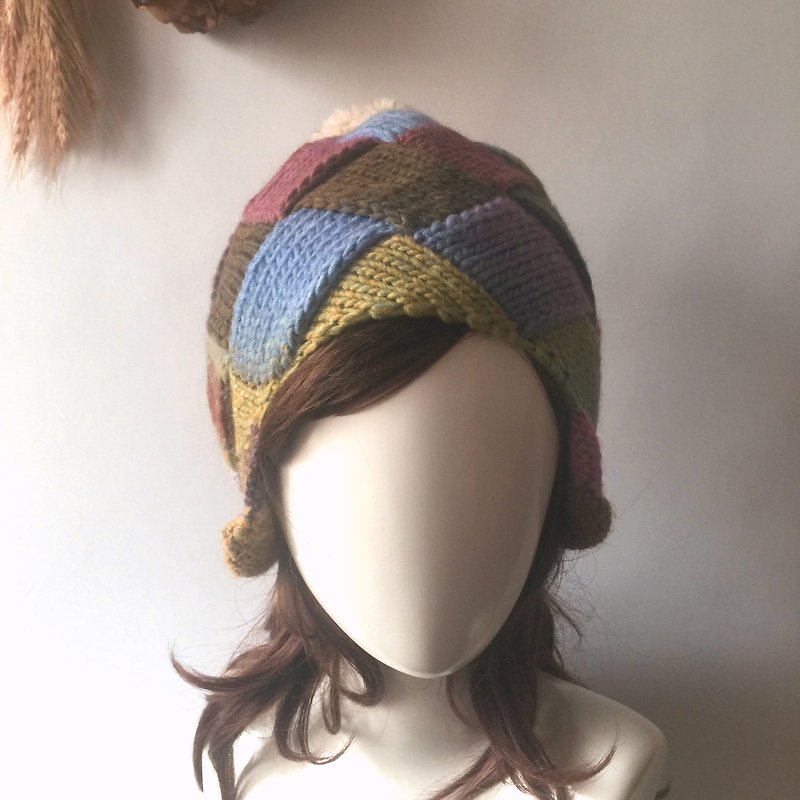 Honestly face the ears warm curled woolen cap/wool cap/warm mountain color - Hats & Caps - Wool Multicolor