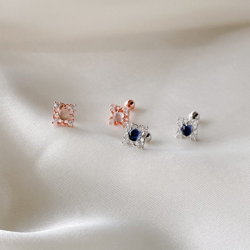 粉晶 / 堇青石 【 日暮藍月 】s925純銀 轉珠耳環 || 獨家開版 - 耳環/耳夾/耳骨夾 - 純銀 卡其色