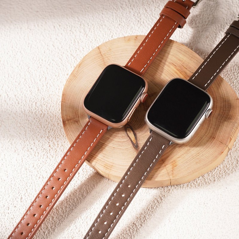 Apple watch - [Warm Color] Threaded Thin Leather Apple Watch Band - สายนาฬิกา - หนังแท้ 