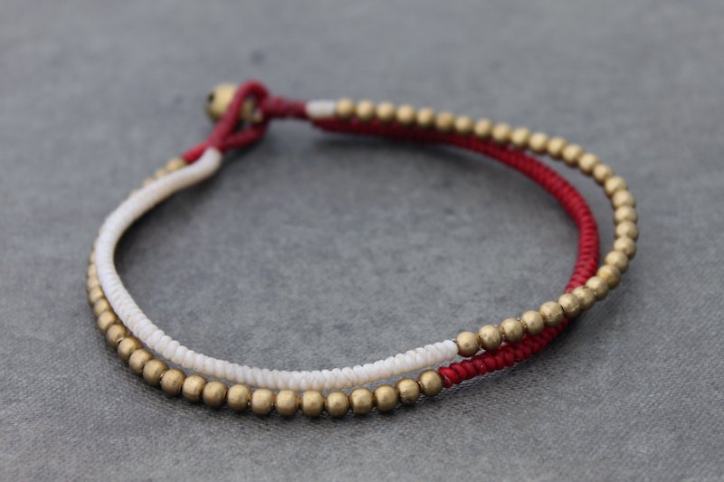 珠飾編織黃銅腳鍊 對比白色紅色原始黃銅珠腳踝手鐲 - 腳鍊/腳環 - 銅/黃銅 紅色
