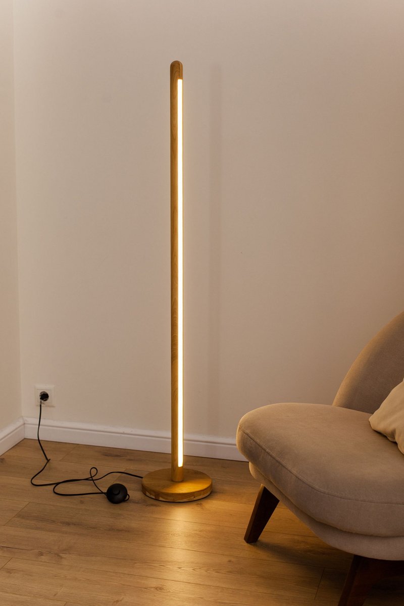 Modern Wood Floor Lamp, Round Floor Lamp, Tall Standing Lamp for Living Room - 燈具/燈飾 - 木頭 
