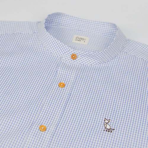 issarashops (SIZE L, XL) CAT // white blue grid // men shirt straight fit