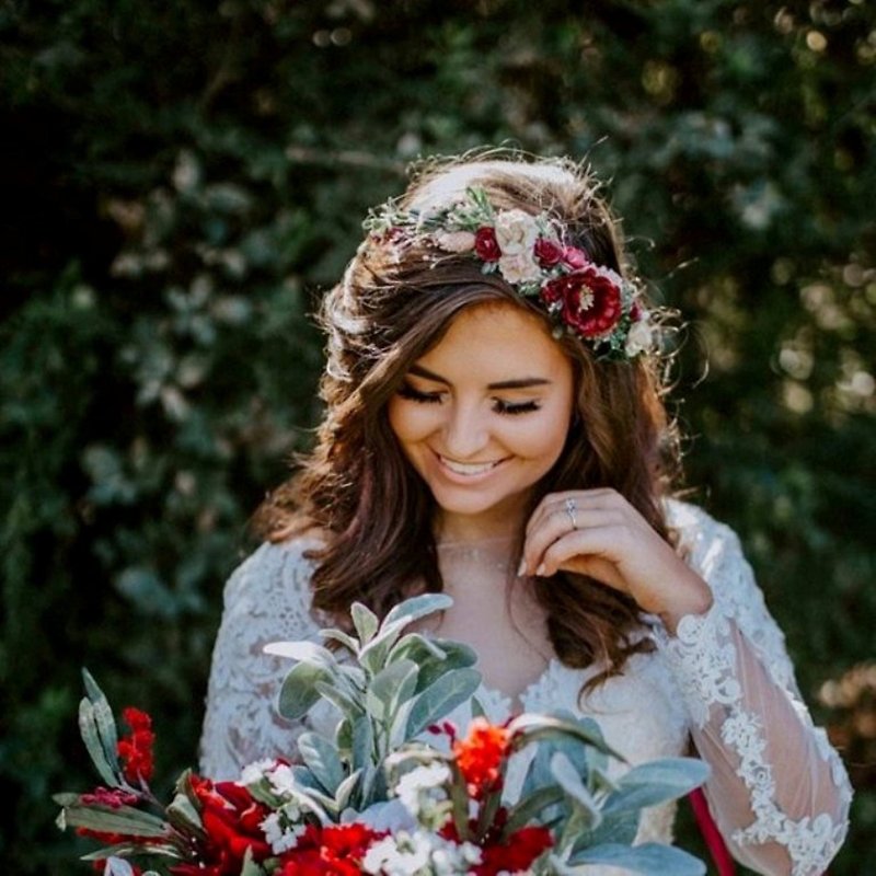 Burgundy Blush flower crown, Wedding flower crown, Burgundy floral crown - เครื่องประดับผม - กระดาษ สีแดง