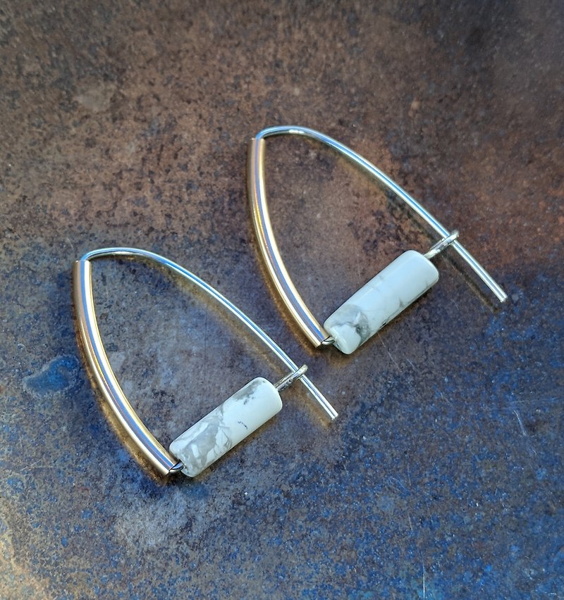 Geometric Gold-filled Sterling Silver Gemstone Earrings - ต่างหู - เครื่องประดับพลอย ขาว