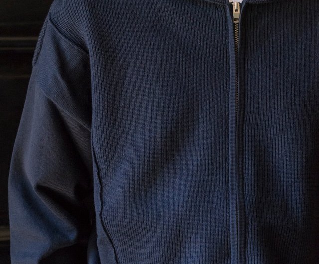 KNIT 上質ネイビーニットジップアップパーカー 冬の暖かアイテム