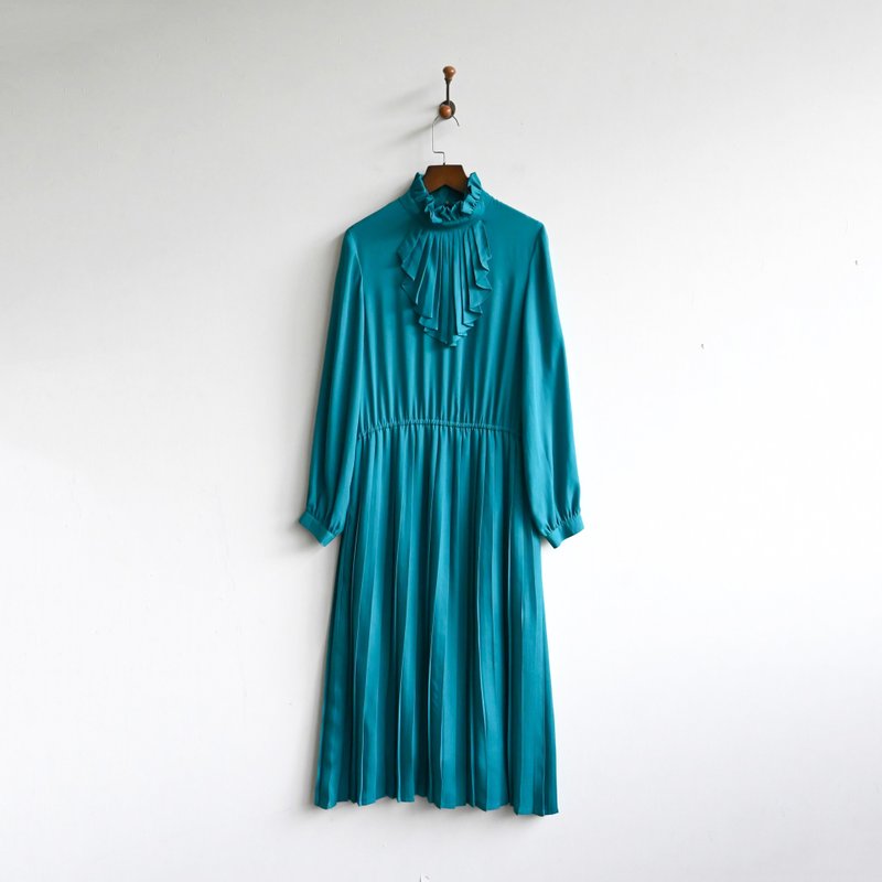 [Egg Plant Vintage] Blue Bird Hill Bow Tie Long Sleeve Vintage Dress - ชุดเดรส - ไฟเบอร์อื่นๆ 