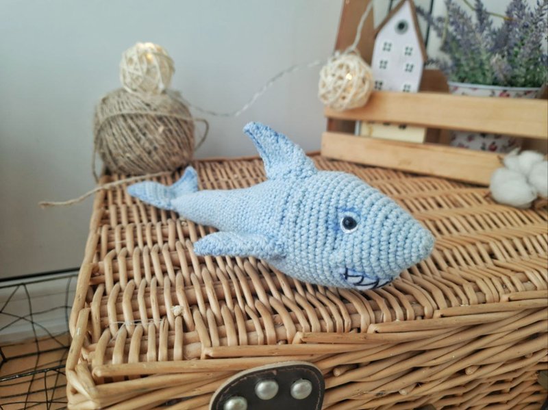 Baby shark toy. Cute plush shark. Stuffed animal toy. Handmade stuffed shark toy - 寶寶/兒童玩具/玩偶 - 棉．麻 藍色