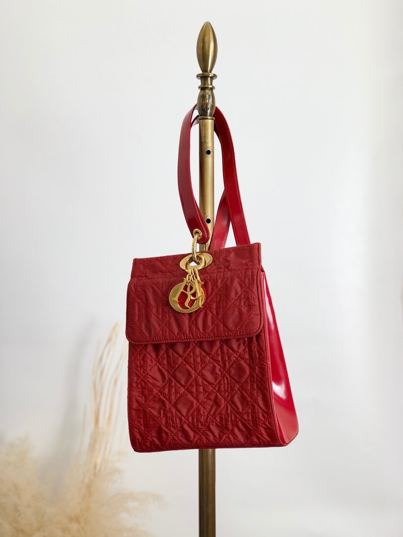 【 日本直送　名牌中古包 】Christian Dior クリスチャン ディオール カナージュ バックパック レッド ロゴ ナイロン リュック biis73 - 後背包/背包/書包 - 尼龍 紅色