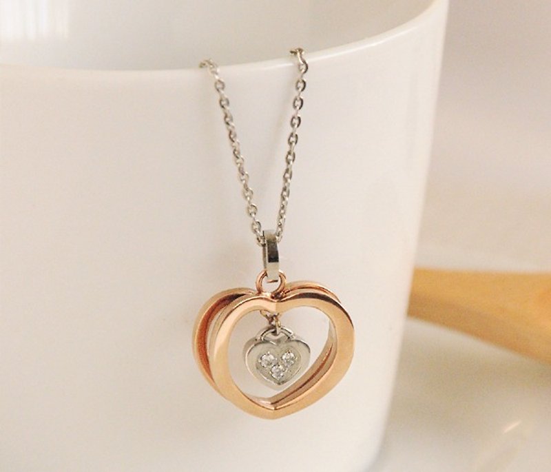 Heart stainless steel  pendant 17.7" - Necklaces - Stainless Steel Pink