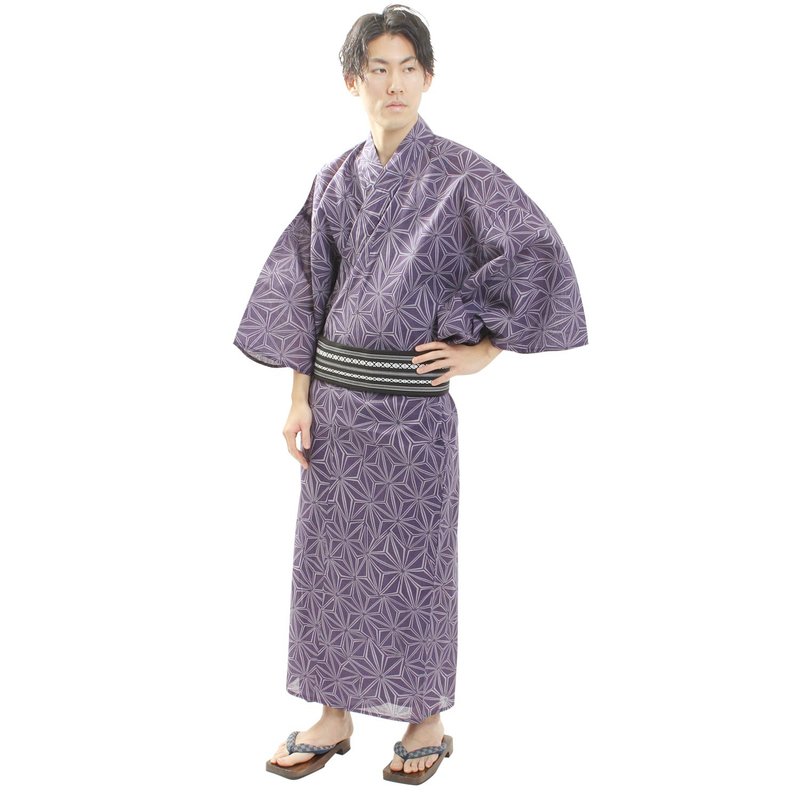 日本 和服 男 綿 浴衣 腰封 2 件 套組 S/L/LL z31-110a yukata - 其他 - 棉．麻 紫色