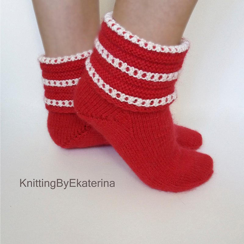 Knitted Slippers for Women Indoor Shoes Travel Slippers Wool Socks House Slipper - Women's Booties - Wool Red