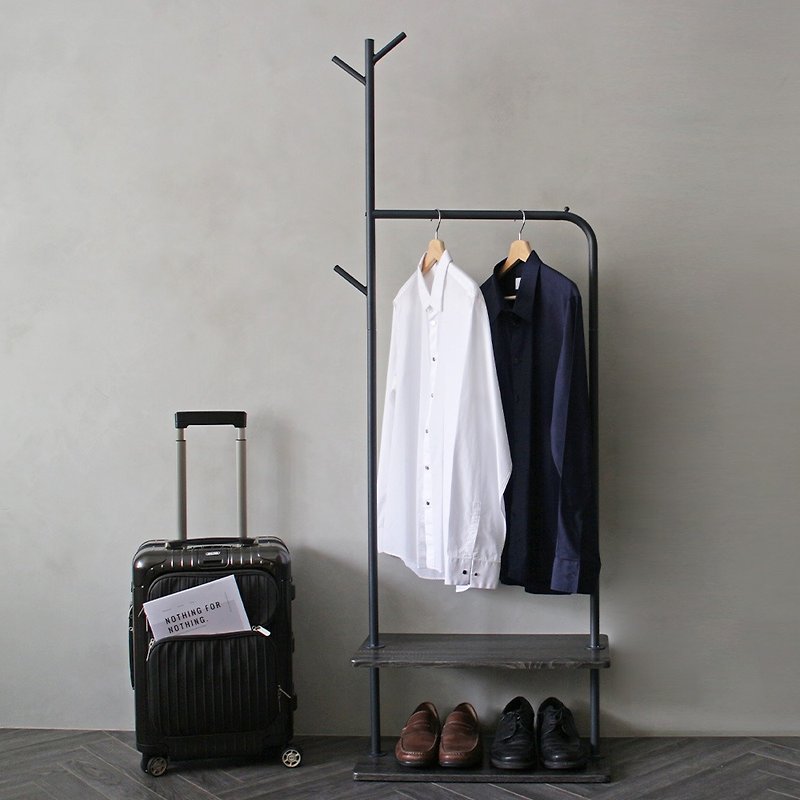 LIGFE Free Stand Cloth Rack With 2-MDF Shelves-Gray - ตะขอที่แขวน - โลหะ สีเทา