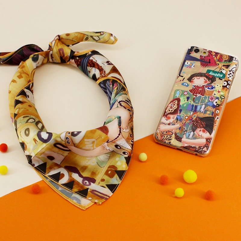 [Customizable] silk scarf mobile phone shell dance set S--SET043-BL - ผ้าพันคอ - ผ้าไหม 