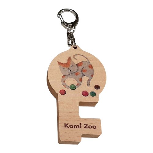 PRINT+SHAPE 木質手機架鑰匙圈 玩毛線球貓 客製化禮物 鑰匙包 手機支架 吊飾