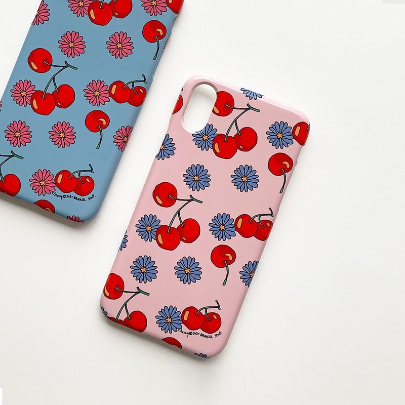 Cherry and Daisy Pink_Glossy Hard Phone Case_MagSafe - 手機殼/手機套 - 其他材質 粉紅色