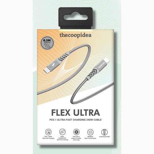 thecoopidea FlexUltra USB Type-C數據綫 高速傳輸240W手機快充電線30釐米