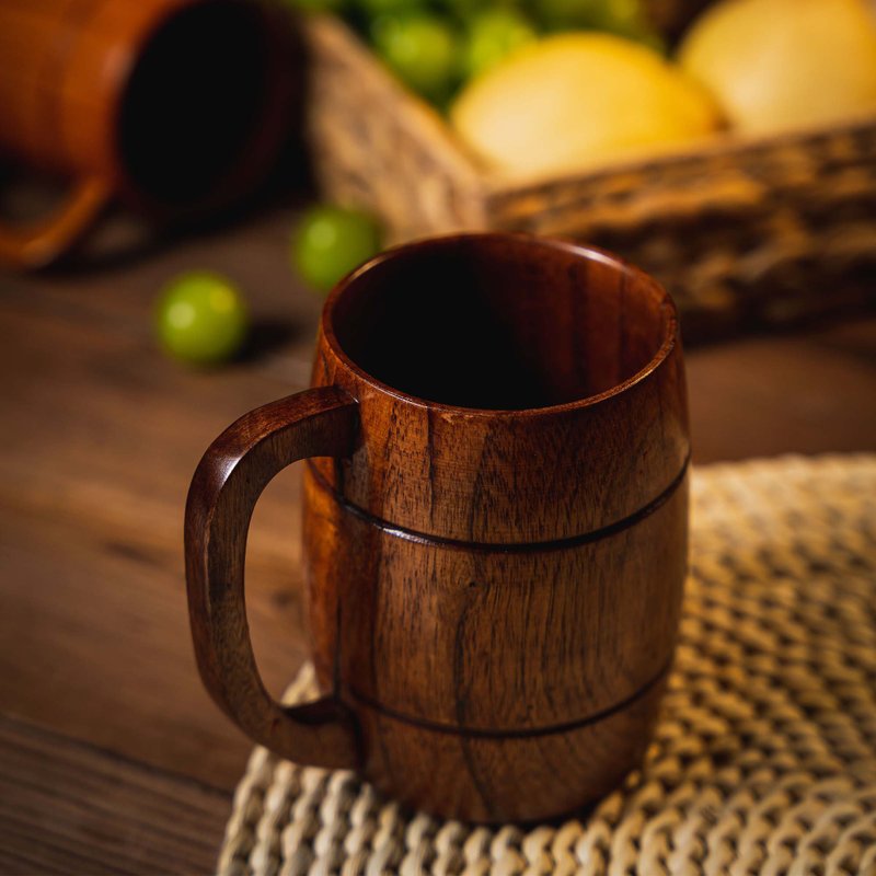 Islandoffer Beer Mug 350mL Wooden Mugs With Handle For Wine Coffee Tea(1pcs) - แก้ว - ไม้ สีทอง