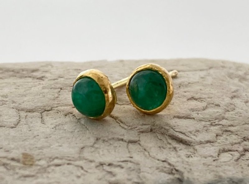 K24 Pure Gold+Emerald 天然エメラルド3ミリ 純金スタッドピアス - 耳環/耳夾/耳骨夾 - 其他金屬 