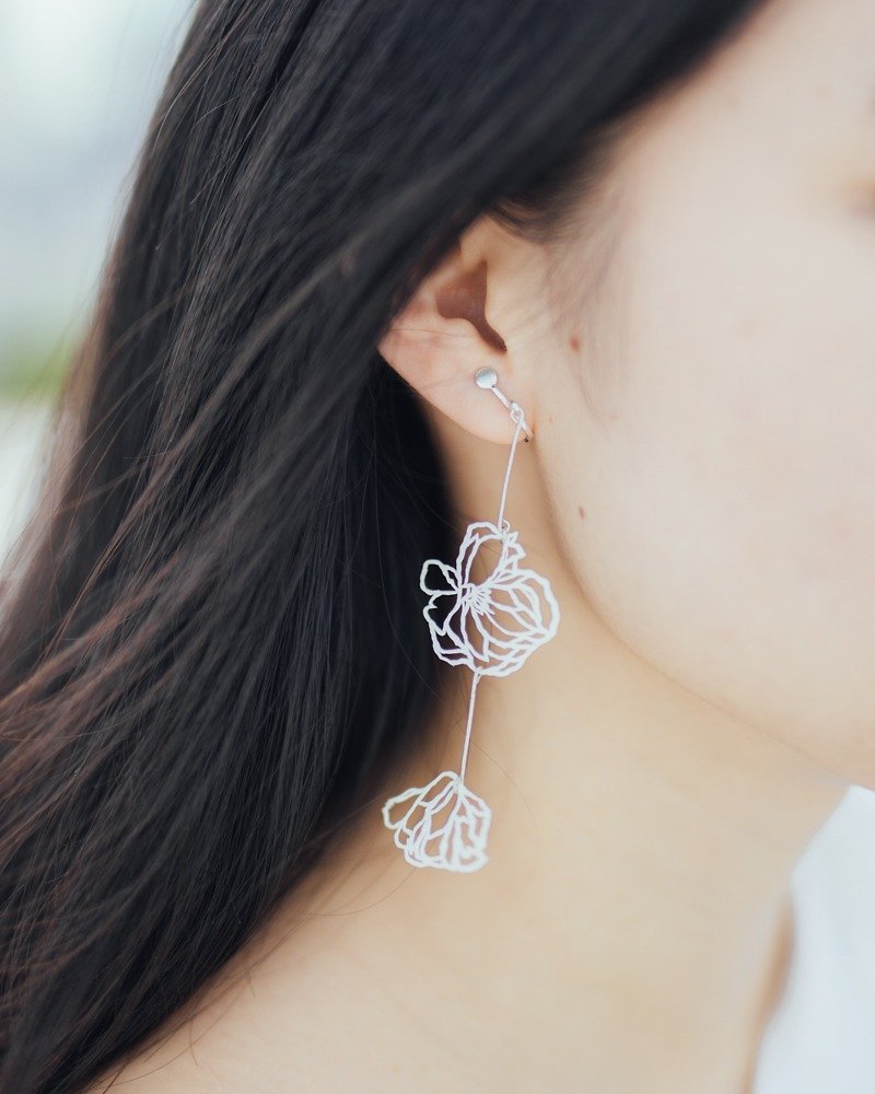October Floral Double Dangle Paper Cut Earring - Earrings & Clip-ons - Waterproof Material White