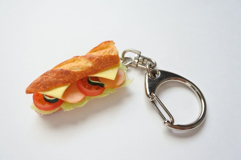 火腿和奶酪麵包鑰匙鏈 - 鑰匙圈/鎖匙扣 - 黏土 咖啡色