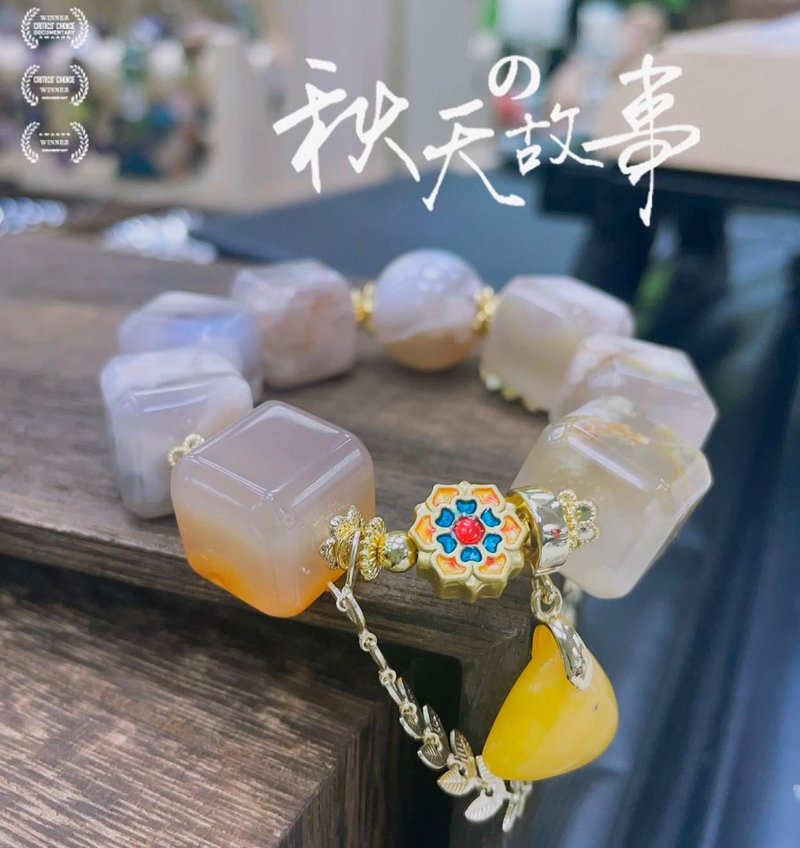 Crystal.EAA 櫻樺 華麗 方型瑪瑙 櫻花瑪瑙 琥珀 促進血液循環 秋 - 手鍊/手環 - 水晶 粉紅色