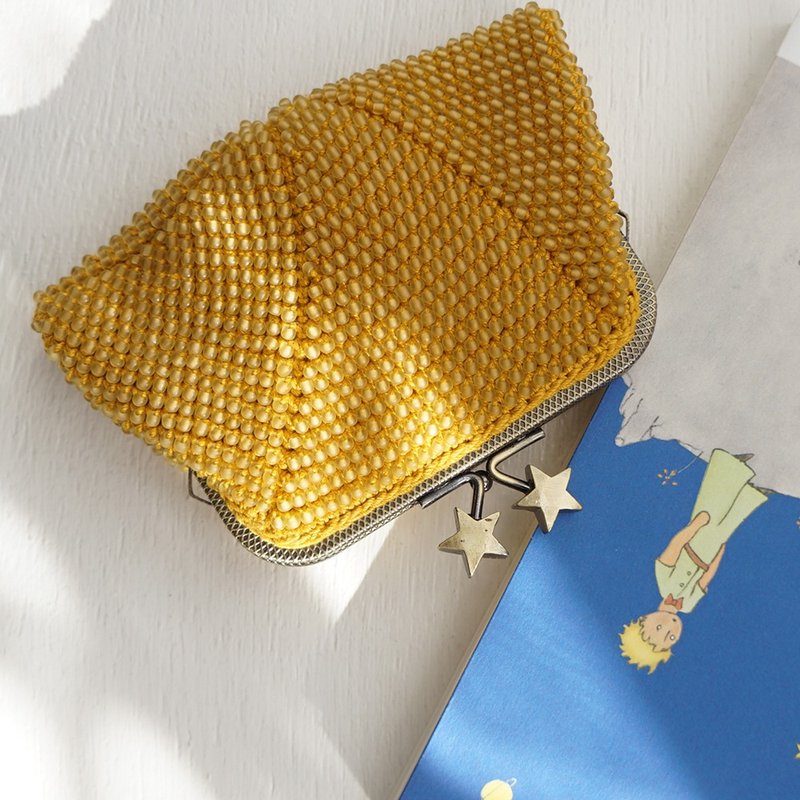 Ba-ba (m) Beads crochet square pouch No.2093 - 皮夾/長短夾/錢包 - 其他材質 黃色