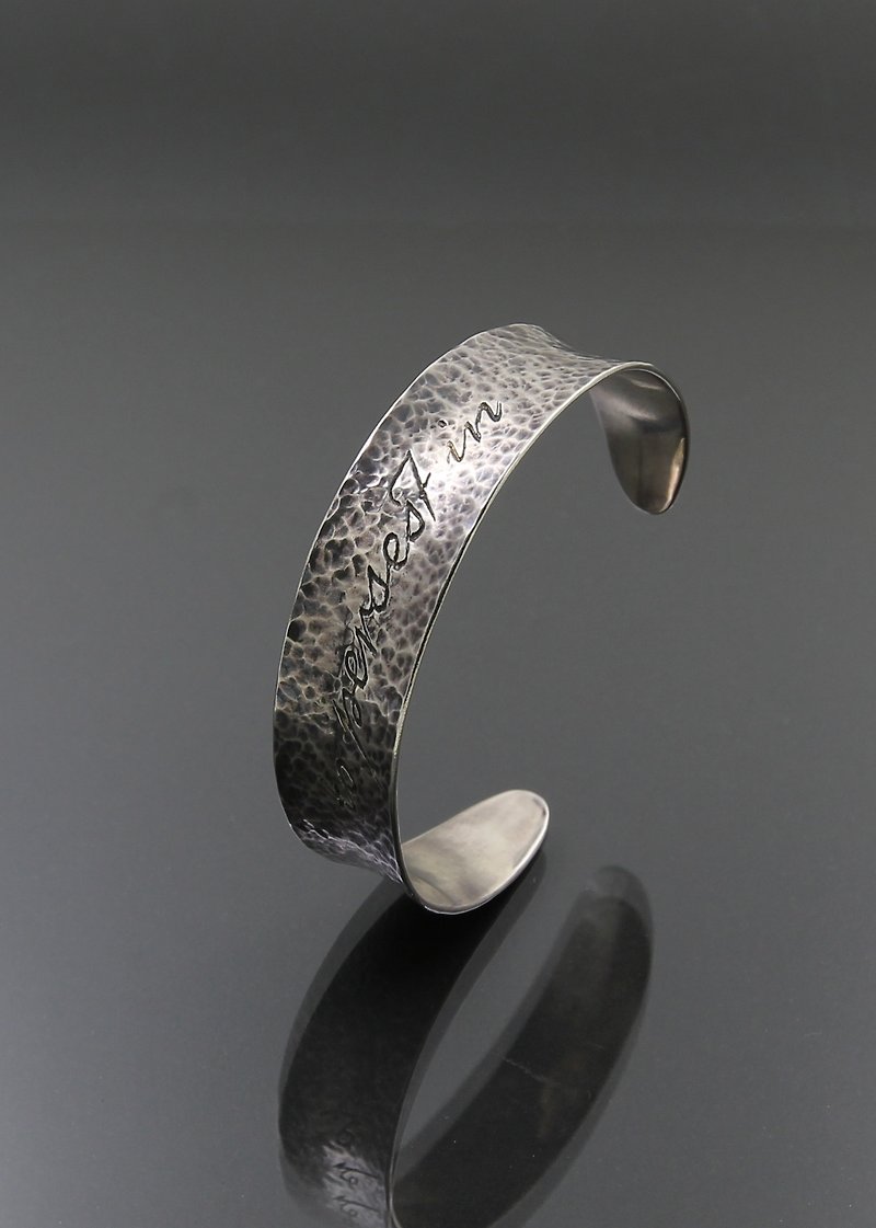 - Textured Hammered Wide Bracelet - Bracelet Bracelet - Bracelets - Sterling Silver Silver