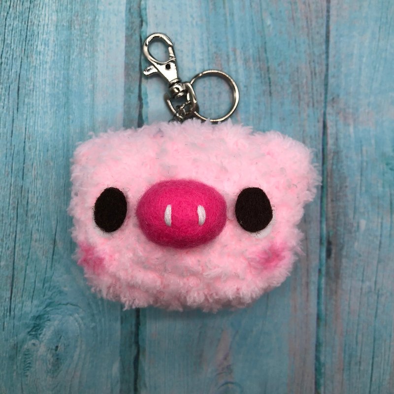 Little Pig-Chubby Woolen Animal Keyring Charm - Keychains - Polyester Pink