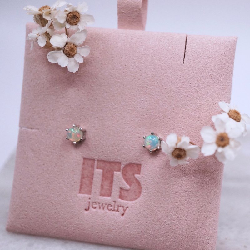 ITS-E151【純銀耳環・Opal・歐泊・蛋白石】純銀飾品耳釘耳環。 - 耳環/耳夾/耳骨夾 - 寶石 銀色