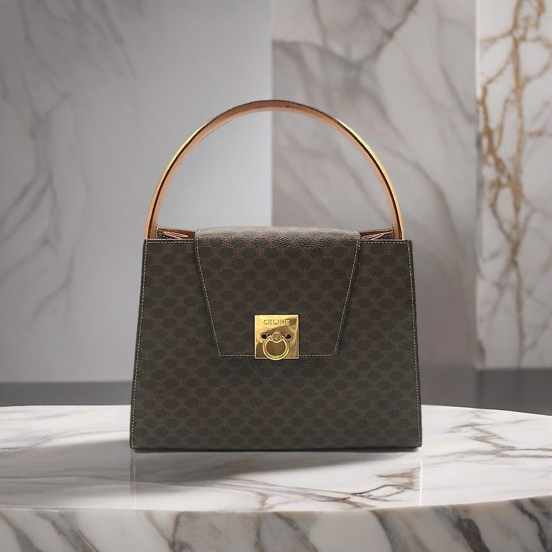 [LA LUNE] Rare second-hand Celine presbyopia gold buckle Kelly leather handbag small clutch - Handbags & Totes - Genuine Leather Brown