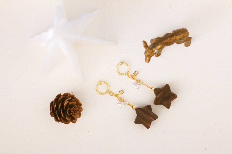 Little Jupiter∣Original Design [Earrings] Clip-on Earhook Spiral Clip-On - Keychains - Wood Brown