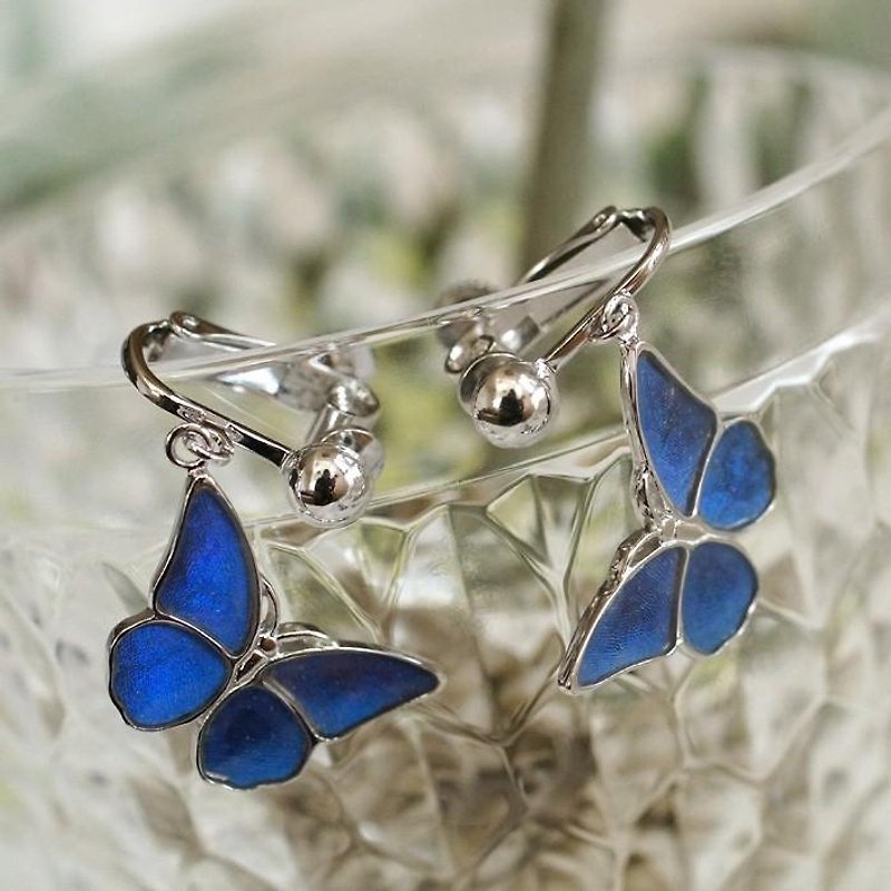 Morpho butterfly small Clip-On SILVER - Earrings & Clip-ons - Other Metals Blue