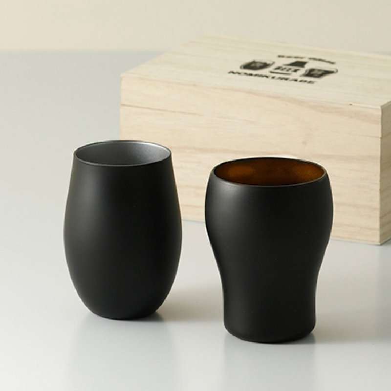 Japan NOMIKURABE beer mug set wooden box gift box - Bar Glasses & Drinkware - Glass Black