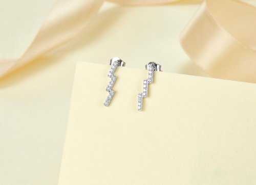 Purplemay Jewellery 純18K金閃電造型幾何鑽石耳環耳釘 珠寶訂製 E021