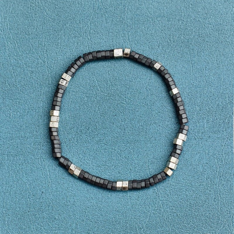 Pura Vida 美國手工 FACETED PYRITE BEAD 銀色男士黃鐵伸縮手環 - 手鍊/手環 - 其他材質 銀色