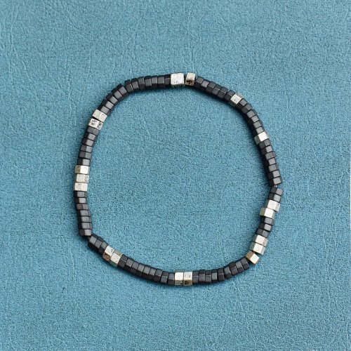 Pura Vida 臺灣總代理 Pura Vida 美國手工 FACETED PYRITE BEAD 銀色男士黃鐵伸縮手環