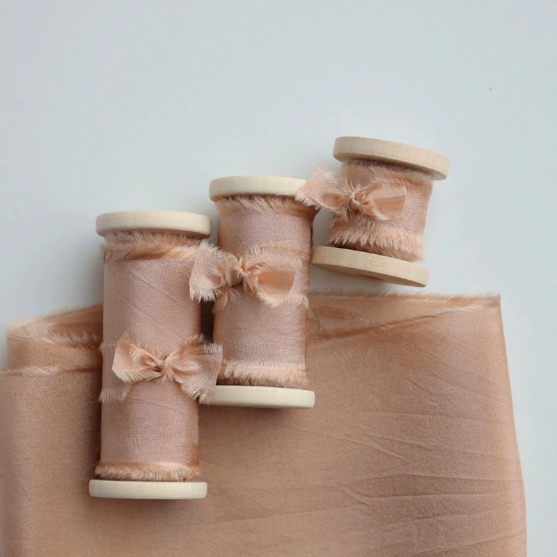 Sandstone Silk Ribbon / Hand Dyed Silk ribbon on Wood Spool - 包裝材料/包裝紙 - 絲．絹 橘色