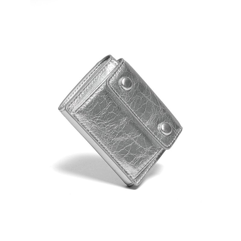 DOT Pocket 3-layer Half Wallet Coin Money Card Wallet  silver - 錢包/皮夾/長短夾 - 真皮 銀色