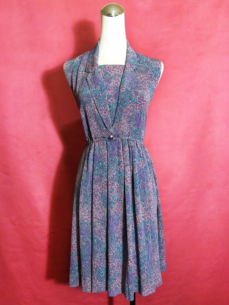 淺紫花朵無袖古著洋裝 / 國外帶回 VINTAGE - 連身裙 - 聚酯纖維 紫色
